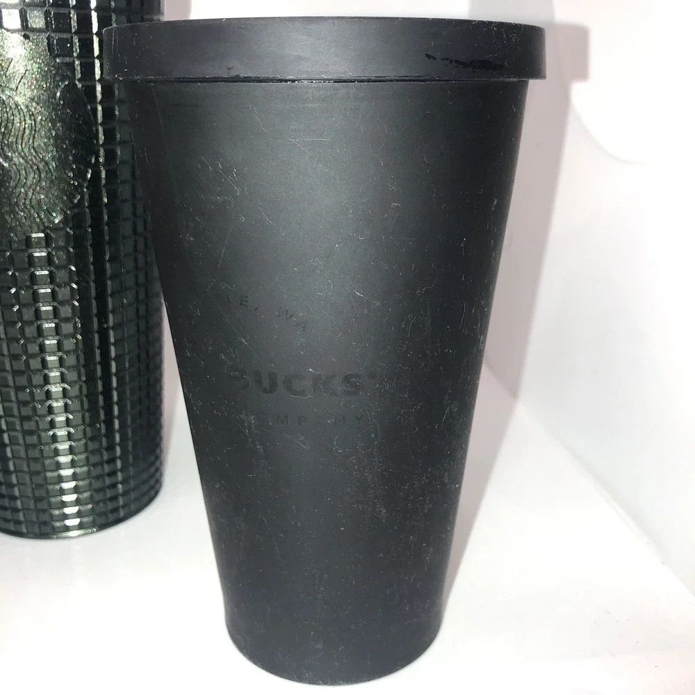 Starbucks Tumblers Lot Dark Green Studded Gold Black Lids No Straw Cold Beverage